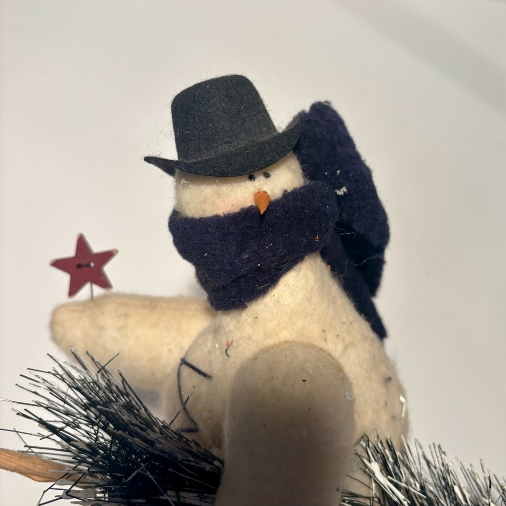 Handmade Primitive Felt Snowman w/ Bottle Brush Tree – Rustic Christmas Decor - Picture 2 of 4